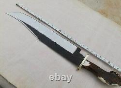 Ab Cutlery Fancy Handmade Steel D2 Bowie Knife Handle By Brass And Stag Crown