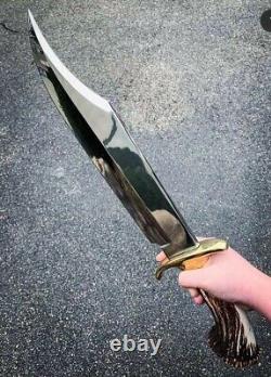 Ab Cutlery Fancy Handmade Steel D2 Bowie Knife Handle By Brass Clip, Stag Crown