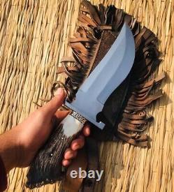 Ab Cutlery Handmade Steel D2 Bowie Knife Handle Steel Clip, Brass And Stag Crown
