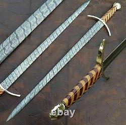 Abcutlery Fancy Handmade Damascus Sword Handle By Brass Clip And Wood