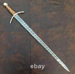 Abcutlery Fancy Handmade Damascus Sword Handle By Brass Clip And Wood