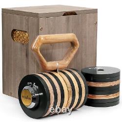 Adjustable Kettlebell with Handcrafted Wooden Handle 20-60lbs Steel Weight Plate