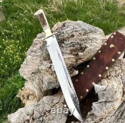 Ak Cutlery Fancy Handmade Steel D-2 Bowie Knife Handle Brass Clip And Stag