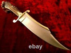 Ak Cutlery Fancy Handmade Steel D-2 Bowie Knife Handle Brass Clip And Stag Crown