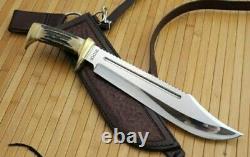 Ak Cutlery Fancy Handmade Steel D-2 Bowie Knife Handle Made Brass Clip And Stag