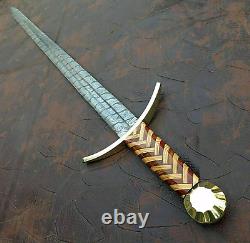 Ak Knives Fancy Handmade Damascus Steel Sword Handle Made By Brass Clip And Wood