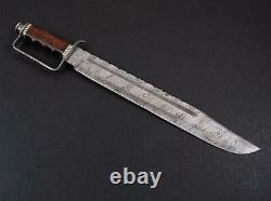 Ak Knives Fancy Handmade Damascus Sword Handle Damascus Clip, Brass, Wood