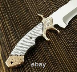 Ak Knives Fancy Handmade Steel D-2 Bowie Knife Handle Brass Clip And Steel