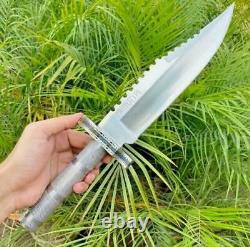Ak Knives Fancy Handmade Steel D-2 Rambo Knife Handle Steel Rod, Brass, Steel Clip