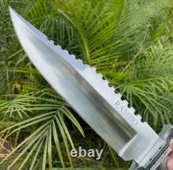 Ak Knives Fancy Handmade Steel D-2 Rambo Knife Handle Steel Rod, Brass, Steel Clip
