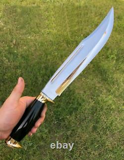 Ak Knives Fancy Handmade Steel Tool D-2 Bowie Knife Handle Brass Clip And Horn