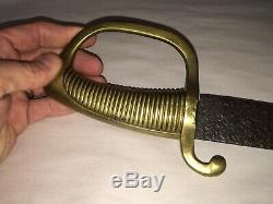Antique 19th Brass Hilt Handle Sword Curved Blade Artillery Saber