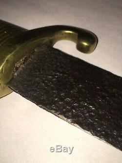Antique 19th Brass Hilt Handle Sword Curved Blade Artillery Saber