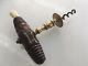 Antique Brass Henshall Corkscrew Direct Pull Dusting Brush Turned Wood Handle