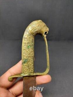Antique Brass Lion Carved Handle Hunting Dagger Knife Knives Kattar Steel Blade