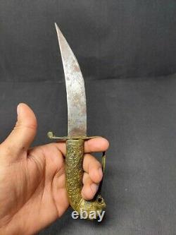 Antique Brass Lion Carved Handle Hunting Dagger Knife Knives Kattar Steel Blade