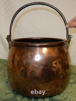 Antique Copper Crock Pot Cauldron Coal Bucket with Steel Handle