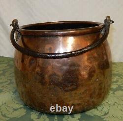 Antique Copper Crock Pot Cauldron Coal Bucket with Steel Handle