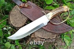 Antique Custom Handmade D2 Steel Hunting Tactical Dagger Knife Brass Stag Grip