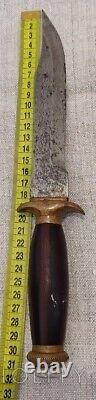 Antique Dagger Knife Blade Fixed Metal Handle Sheath Brass Wood Art Rare Old 19c