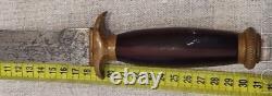 Antique Dagger Knife Blade Fixed Metal Handle Sheath Brass Wood Art Rare Old 19c