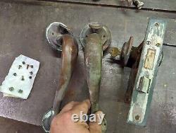 Antique Entry Mortise Lock Brass Pull Handles with thumb Latch Keyed Russwin