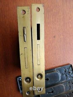Antique Fancy Double Pocket Door Pulls & Brass-Plated Locks with Handles c1900