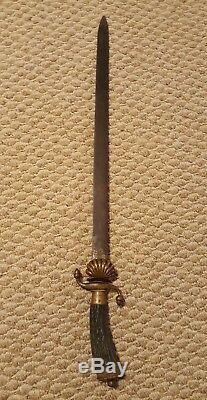 Antique German WWI Hunting Cutlass Forestry Sword Stag Horn Handle, Brass Acorns