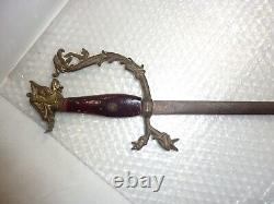 Antique Italian Ornate Pattern Brass Dragon Handled Sword After 1600s Design