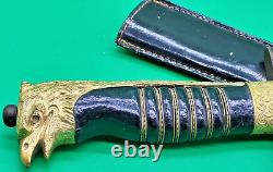Antique Italian Youth Eagle Head Brass Handle Dagger & Sheath