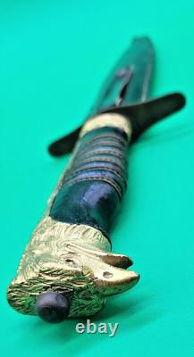 Antique Italian Youth Eagle Head Brass Handle Dagger & Sheath