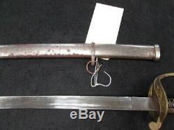 Antique Japanese Officer Sword Katana Blade, Brass/Leather Handle C