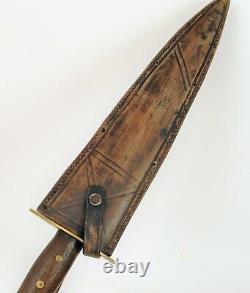 Antique Large 18 Dagger Knife Sword Wood Handle Brass Fittings Sheath Nice