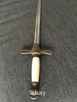 Antique Masonic Knights of Templar Sword Bone Handle Brass Pommel Knife Sheath