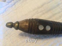 Antique Mexican Scorpion Knife Engraved Blade Wooden & Brass Handle With Sheave