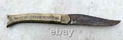 Antique Old Hand Crafted Brass Handle Iron Blade Folding Locking System Knife