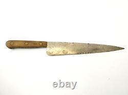 Antique Old Wood Handle Brass Rivet Chefs Steel Kitchen Knife Cutting