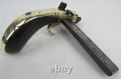 Antique Pistol Grip Leather Tool Draw Gage Knife Brass Steel & Wood, USA, 1870's