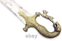 Antique Sword Handmade Old Damascus Sakela Steel Blade Brass Tiger Rabbit Handle