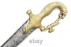 Antique Sword Handmade Old Damascus Sakela Steel Blade Brass Tiger Rabbit Handle
