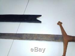 Antique Vintage Brass wood Iron handle Sword Sheath Rusted Old decor Collectib