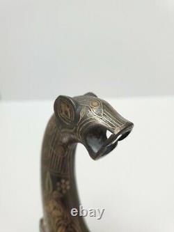 Antique Vintage Islamic Damascus Blade Dagger, Animal Head Handle, SEE PHOTOS