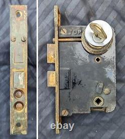 Antique Vintage Old Exterior Entry Door Lock Handle Pull Knob Plate Lockset Key