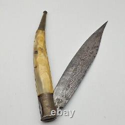 Antique large Navaja type Horn handle Knife with engraved blade & brass covers