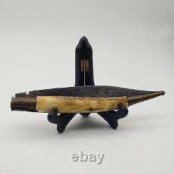 Antique large Navaja type Horn handle Knife with engraved blade & brass covers