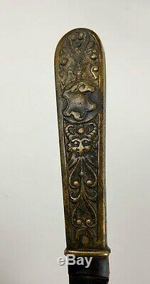 Antique miniature fixed blade knife with brass Devil Satyr handle