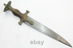 Antique old brass engraved handle dagger knife damascus steel blade P 556
