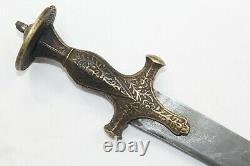Antique old brass engraved handle dagger knife damascus steel blade P 557