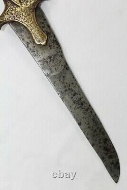 Antique wootz steel blade Dagger Knife old brass engraved handle A 259
