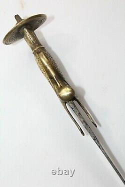Antique wootz steel blade Dagger Knife old brass engraved handle A 259